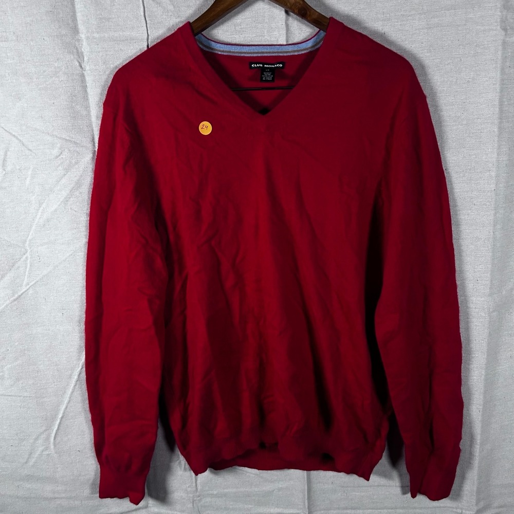 Club Monaco‎ Mens Red Cashmere Cotton V-Neck Sweater Size Large L/G RN 77406